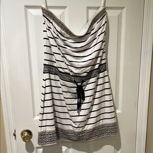 Striped Strapless Dress with Embellished Trim